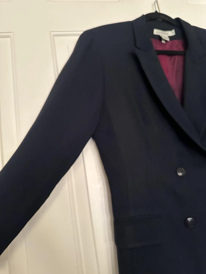 Blazer Ann Taylor Vintage Mujer 10 Azul Marino Doble Pecho Largo Forrado Chaqueta Años 90 Foto 4 de 4