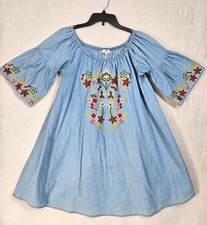 Umgee Peasant Embroidered Dress Womens Small Short Sleeve Pullover Light Blue