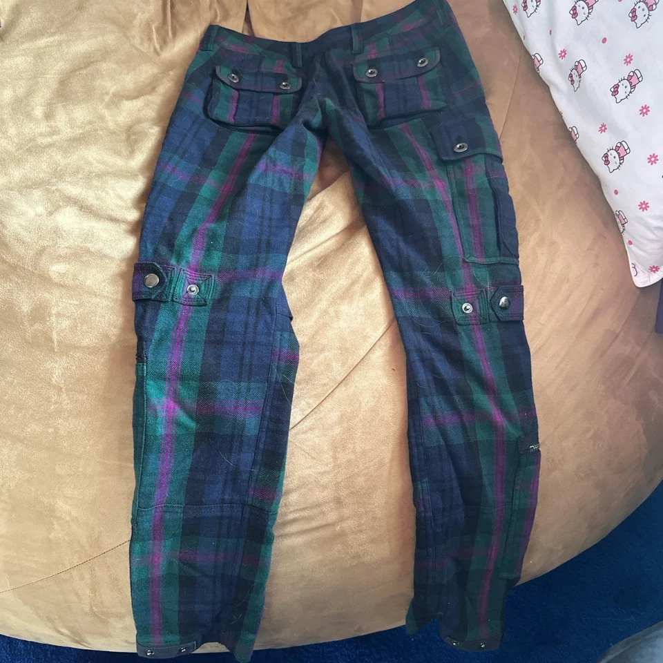 Pantalones de Rugby Ralph Lauren Azul Marino y Púrpura a Cuadros con Detalles de Cremallera Para Mujer Talla 0  Foto 2 de 3