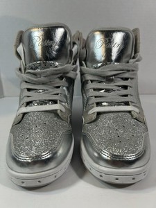 PASTRY GLAM PIE GLITTER HI-TOP SNEAKERS DANCE SILVER SIZE 7 WOMENS