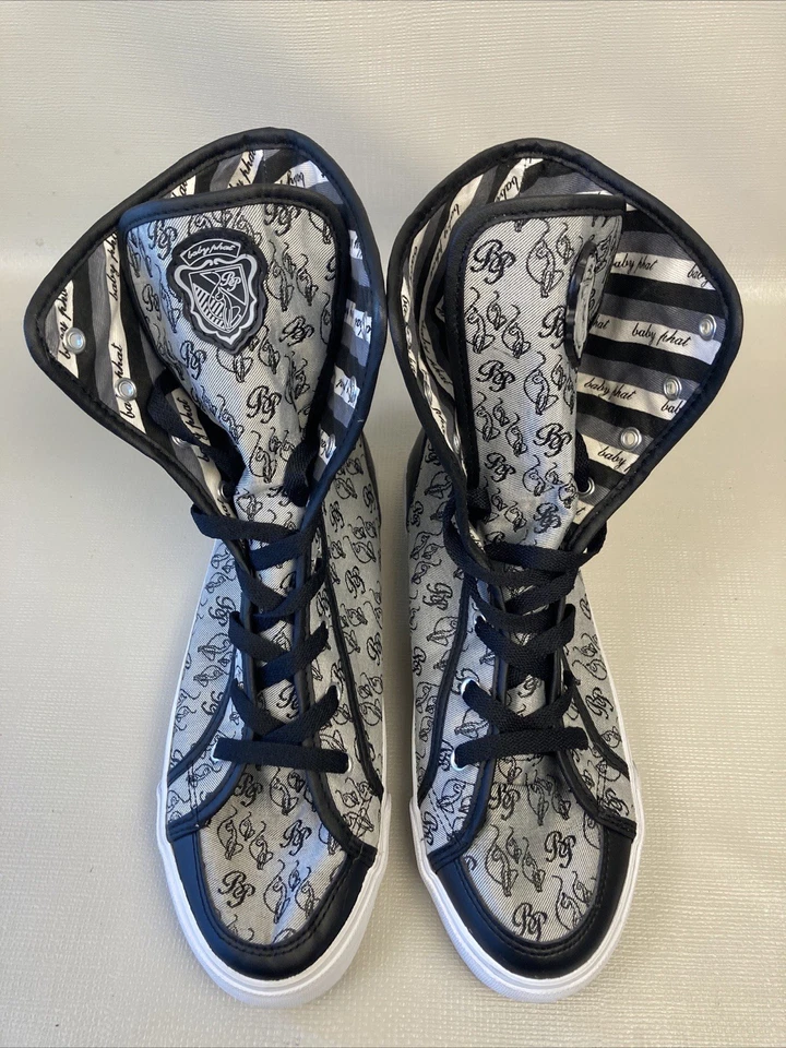 Tenis para mujer Baby Phat Hi Top negros grises y blancos talla 7 nuevos de colección raros Foto 4 de 4