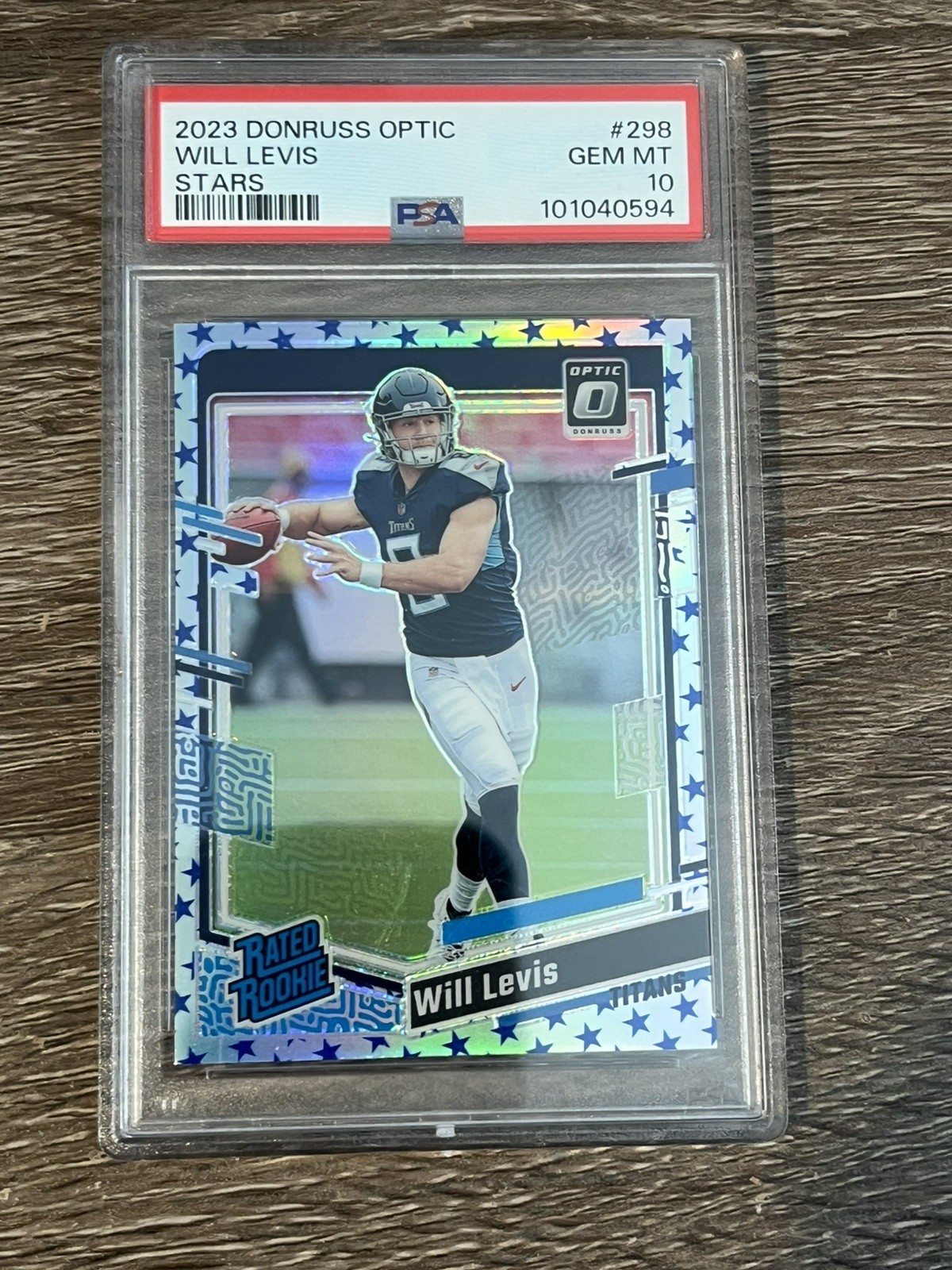 WILL LEVIS 2023 Panini Donruss Optic #298 Blue Stars Prizm Rated Rookie PSA 10