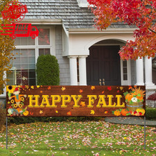 Large Happy Fall Welcome Banner Thanksgiving Autumn Banner Fall Maple Outdoor De