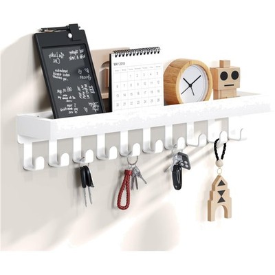 Schlüsselbrett Holz mit 10 Haken, Wandmontage, Organizer für Flur, Küche, Sch...