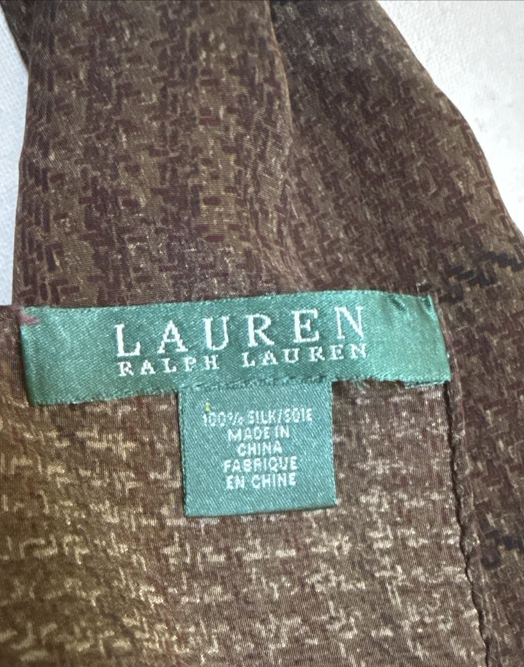 Ralph Lauren Bufanda Ecuestre de Seda Broca de Caballo Firma Marrón Dorado Dinero Antiguo Foto 3 de 4