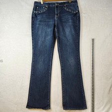 Earl Jeans Womens Dark Wash Embellished Bootcut Rhinestone Studded Jeans 32x30