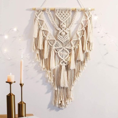 ANROYE Macrame Boho Wall Hanging Decor, Geometric Woven 40''L x 18''W, Beige