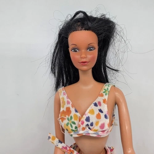 Barbie Hawaiin Doll 1975 Vintage Mattel Black Hair Brown Skin Brown Eyes Bathing