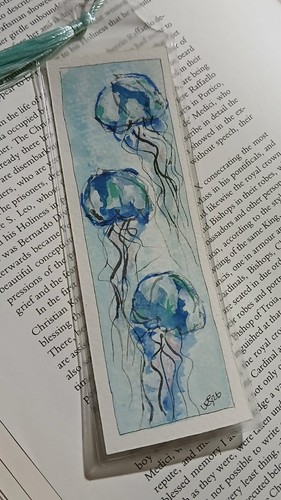 Brush & Bauble Giftable Bookmarks — OOAK Jellyfish Watercolor on Archival Cotton - Photo 2/2