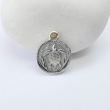 5 Dijes Tortuga Marina, Pendiente Colgante Doble Cara Plata Antigua 16x13mm G37980