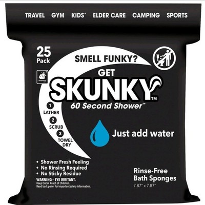 Skunky No Rinse Bathing Wipes, Cleans Without a Shower, Fast & Easy, 25 Count