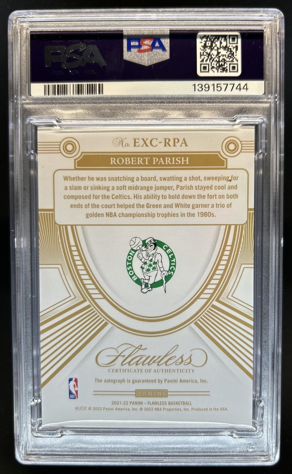 2021-22 Flawless Robert Parish Excellence Signatures Ruby Auto #/15 PSA 8 10 view 2