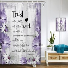 Rustic Farmhouse Purple Shower Curtain Bible Verse Inspirational Shower Curtain