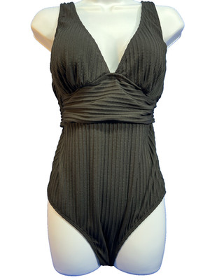 NWT Cupshe black polyester/spandex ribbed knit deep V-neck 1-pc MEDIUM swimsuit