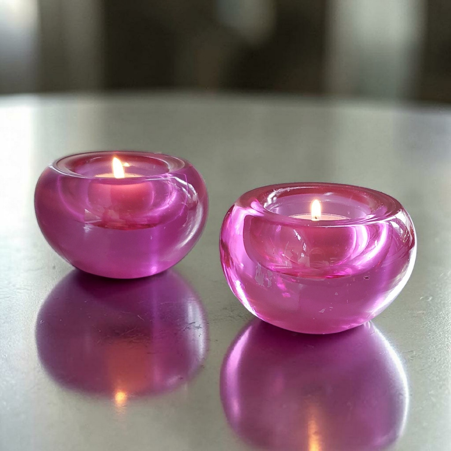 Crate &Amp; Barrel Glow Pink Glass Tealight Candle Holders German Votives