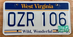 West Virginia License Plate Wild Wonderful WV 2017 Sticker OZR 106 WVa
