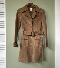VTG Y2K Wet Seal Suede Leather Wide Belted Stitched Detail Coat Jacket Sz Small