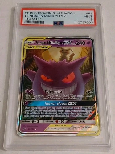 Pokémon Gengar & Mimikyu GX TAG TEAM Holo Sun & Moon Team Up 53/181 PSA 9