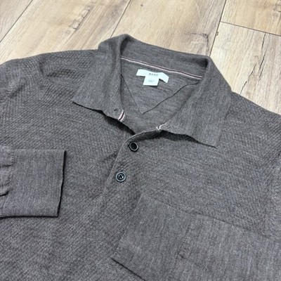 BRAX Sweater Mens Medium Pierre Merino Wool Polo Slim Brown Tan Collared