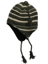 Igloos Mens Khaki Green Striped Peruvian Style Trapper Hat Fleece Lined