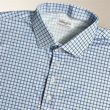 Collars  Co L Blue Check Dress Collar Polo Shirt Stretch Short Sleeve Golf