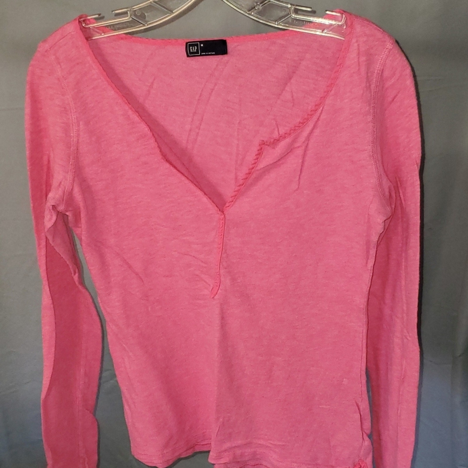 Gap Pink Split Neck Top Size medium Long Sleeve - image 1