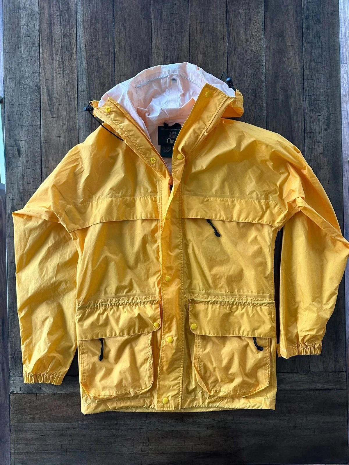 Orvis Yellow Hooded Rain Jacket Unisex Small Waterproof Fishing Utility CoatIn