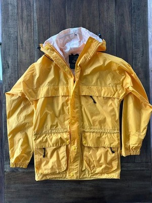 Orvis Yellow Hooded Rain Jacket Unisex Small Waterproof Fishing Utility CoatIn