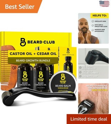 Enhanced Beard Growth Kit with Derma Roller, Oil & Sandalwood Balm - Gift Set