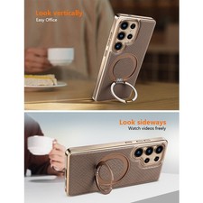 Rotate Holder Magnetic Magsafe PU PC Case For Samsung S23 S24 S25 S26 Ultra Plus
