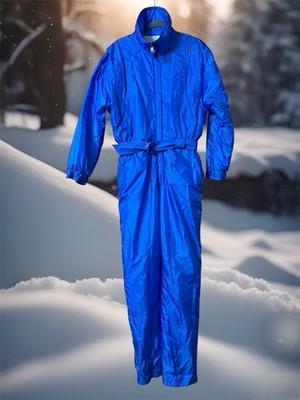 VTG SKIMER BY SKEA 80s Retro Ski Suit Jumpsuit SHINY  ROYAL Blue Sz 10 Nylon