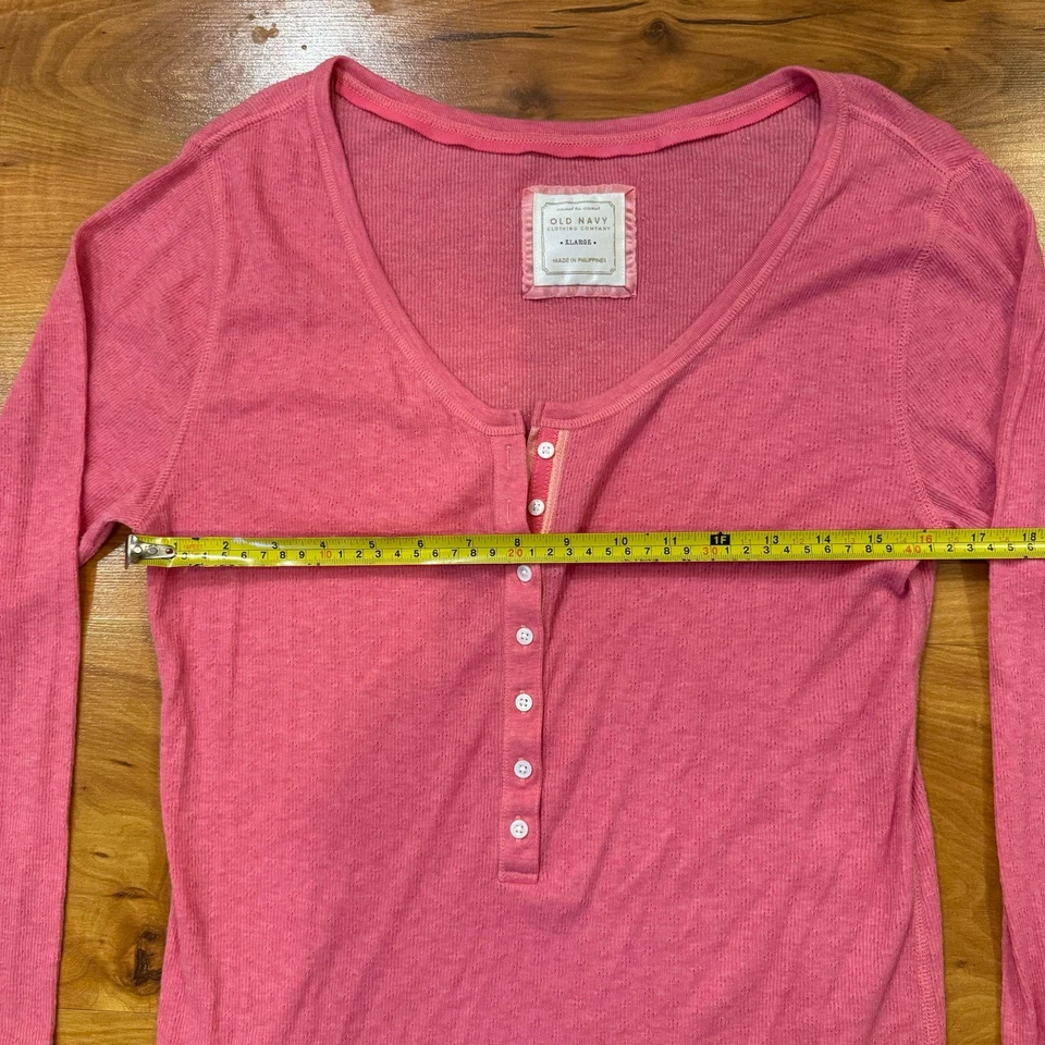 Y2k Old Navy Henley Shirt Womens XL Pink Ribbed Long Sleeve Preppy Gurnge - Image 3 of 4