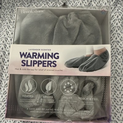 Brookstone Lavender Scented Heated Microwaveable Warming Slippers Gray Reusable