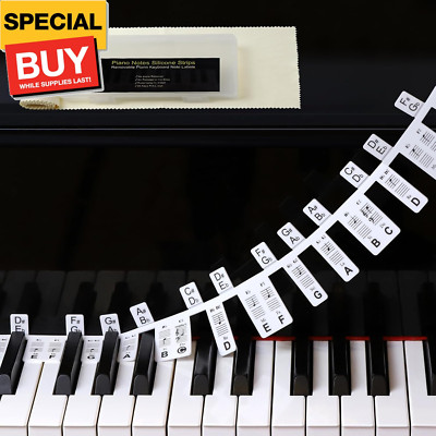 Removable Piano Stickers with Black-Key Semitones,88 Keyboard Note Labels with D