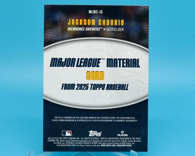 2025 Topps Series 2 JACKSON CHOURIO Major League Material Relic