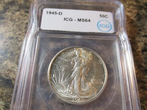 1945-D WALKING LIBERTY HALF DOLLAR ICG MS64    3701