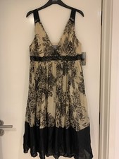 Zara Silk and Linen Beige and Black Floral Strappy Dress BNWT Size L