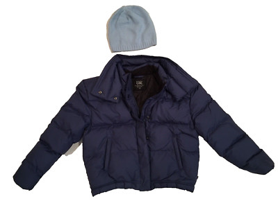 Girls Athleta Girl Sleigh All Day Down Puffer Jacket Blue Sz L  w/ GAP beanie