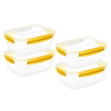 Superio Plastic Food Storage Containers, Airtight Lids, 80 oz., Yellow, 4 pack