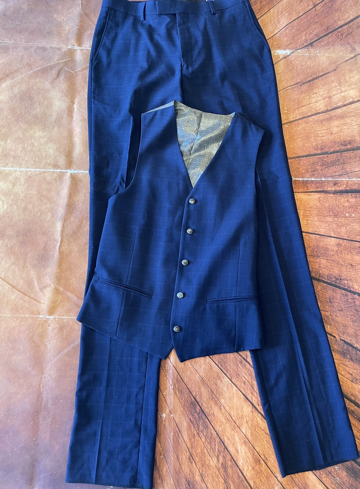 Portabella New York Super Slim Fit Dress Pants And Vest Navy 40L 34W