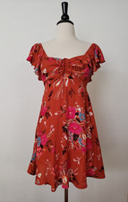 Anthropologie Dress New Size Medium Orange Floral Cut Out Retro Coquette Garden