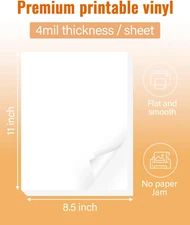 Premium Printable Vinyl for Inkjet Printer-50 Glossy Sticker Paper Waterproof...