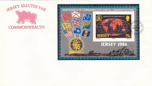 Links with Commonwealth minisheet GB Jersey FDC 1984 (120254)