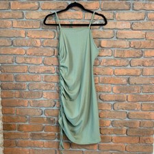 SHEIN Women's Ribbed Ruched Side Mini Dress Spaghetti Straps Cocktail Green XL