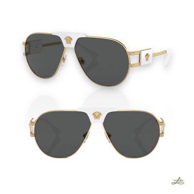 Versace VE2251 Sonnenbrille Gold Weiß Medusa Pilotengestell Made in Italy