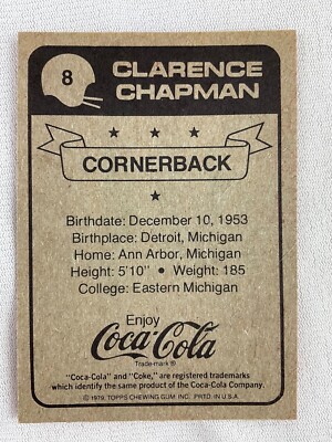 NFL 1979 New Orleans Saints Coca Cola Card#08-Clarence Chapman (E