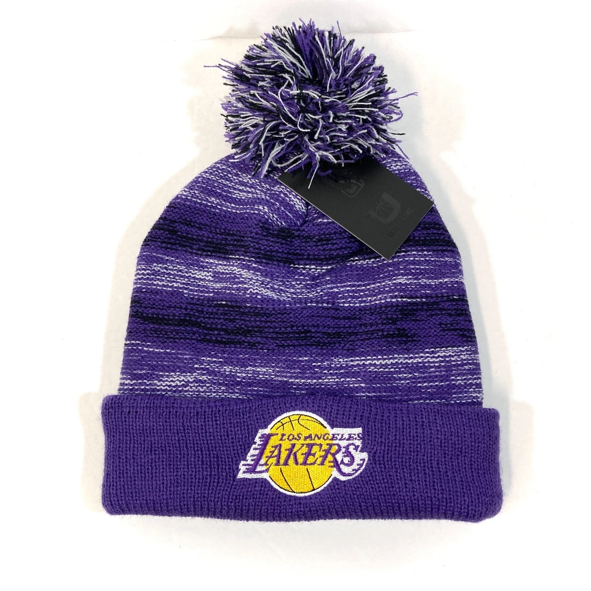 30 LOS ANGELES LAKERS POM BEANIE purple striped heather winter