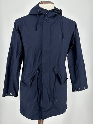 Polo Ralph Lauren Navy Hooded Parka Coat XS Drawstring Waist Nylon Jacket