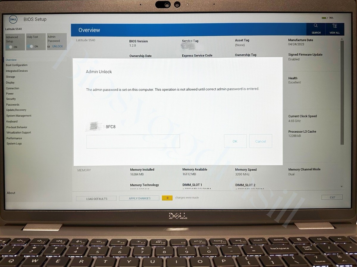 DELL LATITUDE 5540, PRECISION 3580, NO PASSWORD BIOS CHIP
