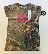 Realtree Women's Crew Neck T-Shirt Camo With Pink Logo & Spell Out- Choose Size